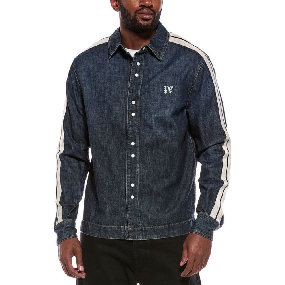 Palm Angels Mens Logo Jacket, Blue